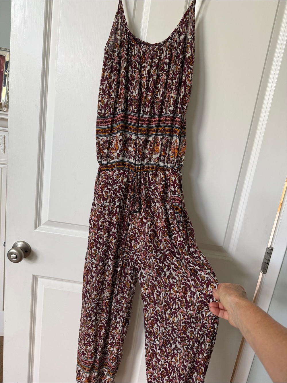 Bohemian Burgundy Floral Print Spaghetti-Strap Jumpsuit